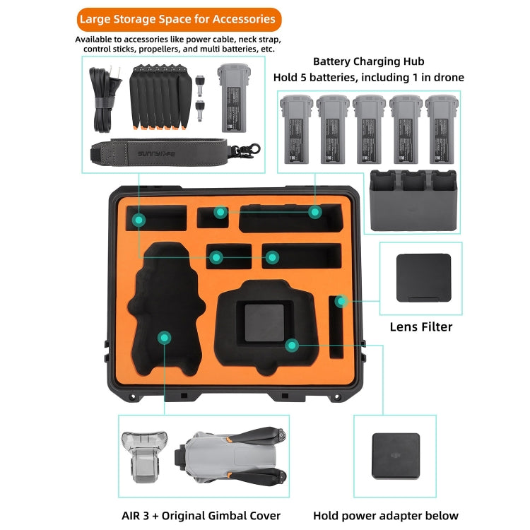 For DJI Air 3 Sunnylife Safety Carrying Case Large Capacity Waterproof Shock-proof Hard Travel Case Multi-battery Flying Version -  by Sunnylife | Online Shopping UK | buy2fix