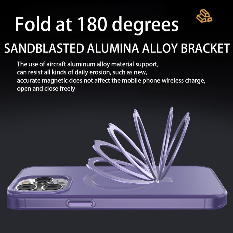 For iPhone 15 Pro Max MagSafe Metal Holder Frosted Translucent Phone Case(Dark Purple) - iPhone 15 Pro Max Cases by buy2fix | Online Shopping UK | buy2fix