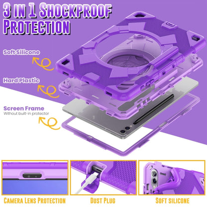 For Samsung Galaxy Tab S9+ Spider Rotation Handle Silicone Hybrid PC Tablet Case(Purple) - Galaxy Tab S9+ Cases by buy2fix | Online Shopping UK | buy2fix