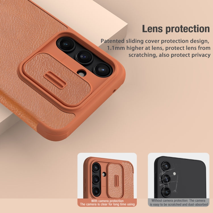 For Samsung Galaxy A55 NILLKIN QIN Series Pro Sliding Camera Cover Design Leather Phone Case(Brown) - Galaxy Phone Cases by NILLKIN | Online Shopping UK | buy2fix