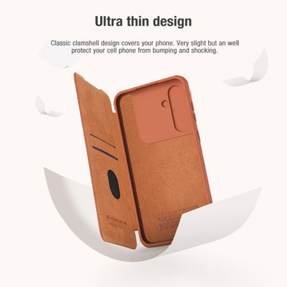 For Samsung Galaxy A55 NILLKIN QIN Series Pro Sliding Camera Cover Design Leather Phone Case(Brown) - Galaxy Phone Cases by NILLKIN | Online Shopping UK | buy2fix