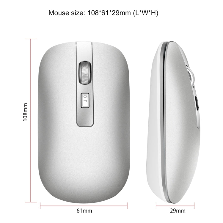 HXSJ M50 2.4GHZ 800,1200,1600dpi Three Gear Adjustment Dual-mode Wireless Mouse USB + Bluetooth 5.1 Rechargeable(Silver) -  by HXSJ | Online Shopping UK | buy2fix