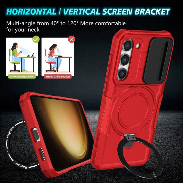 For Samsung Galaxy S23 5G Sliding Camshield Magsafe Holder TPU Hybrid PC Phone Case(Red) - Galaxy S23 5G Cases by buy2fix | Online Shopping UK | buy2fix