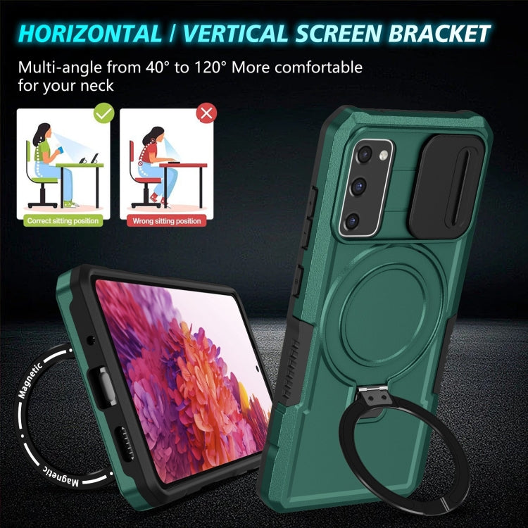 For Samsung Galaxy S20 FE Sliding Camshield Magsafe Holder TPU Hybrid PC Phone Case(Deep Green) - Galaxy Phone Cases by buy2fix | Online Shopping UK | buy2fix