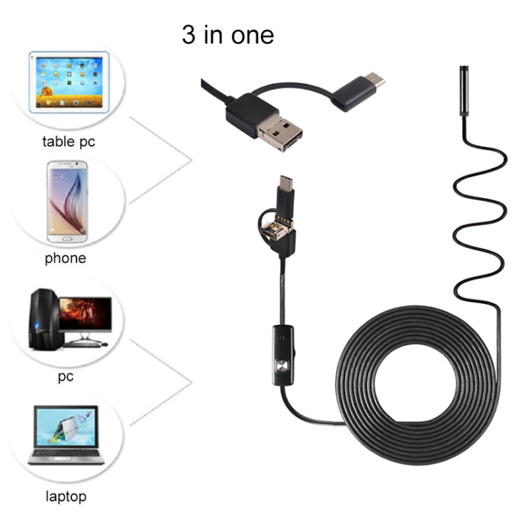 AN100 3 in 1 IP67 Waterproof USB-C / Type-C + Micro USB + USB HD Endoscope Snake Tube Inspection Camera for Parts of OTG Function Android Mobile Phone, with 6 LEDs, Lens Diameter:7mm(Length: 10m) - Consumer Electronics by buy2fix | Online Shopping UK | buy2fix