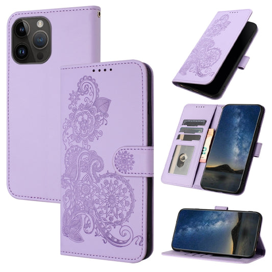 For iPhone 15 Pro Max Datura Flower Embossed Flip Leather Phone Case(Purple) - iPhone 15 Pro Max Cases by buy2fix | Online Shopping UK | buy2fix