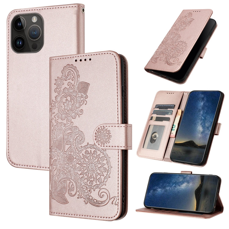 For iPhone 15 Pro Max Datura Flower Embossed Flip Leather Phone Case(Rose Gold) - iPhone 15 Pro Max Cases by buy2fix | Online Shopping UK | buy2fix