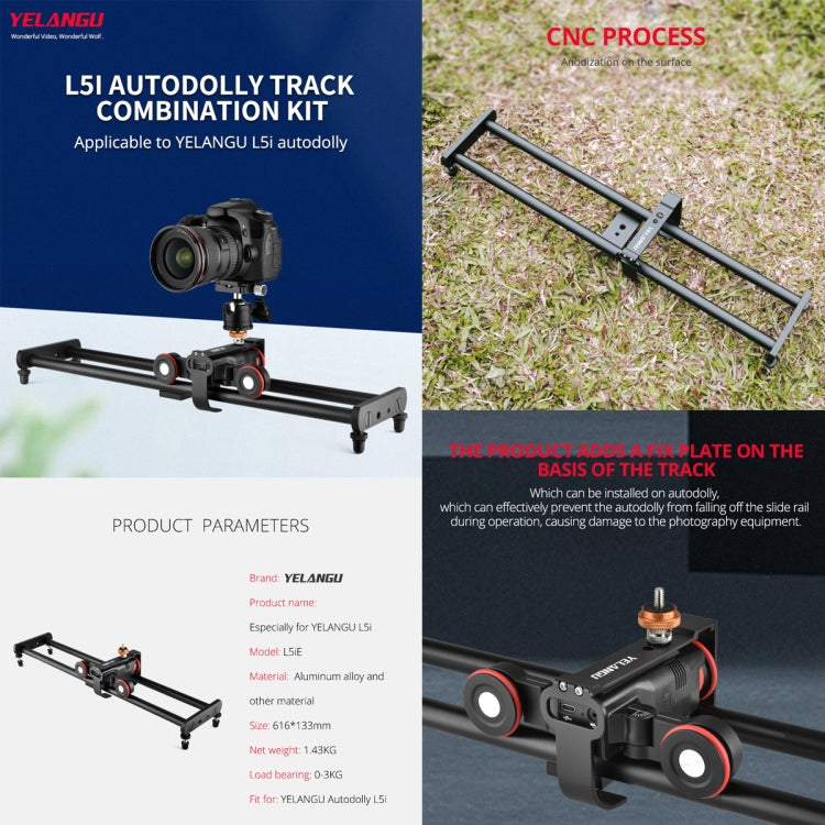 YELANGU L60ES YLG1847A-A 60cm Splicing Slide Rail Track with L5i Dolly Car(Black) - Camera Slider by YELANGU | Online Shopping UK | buy2fix
