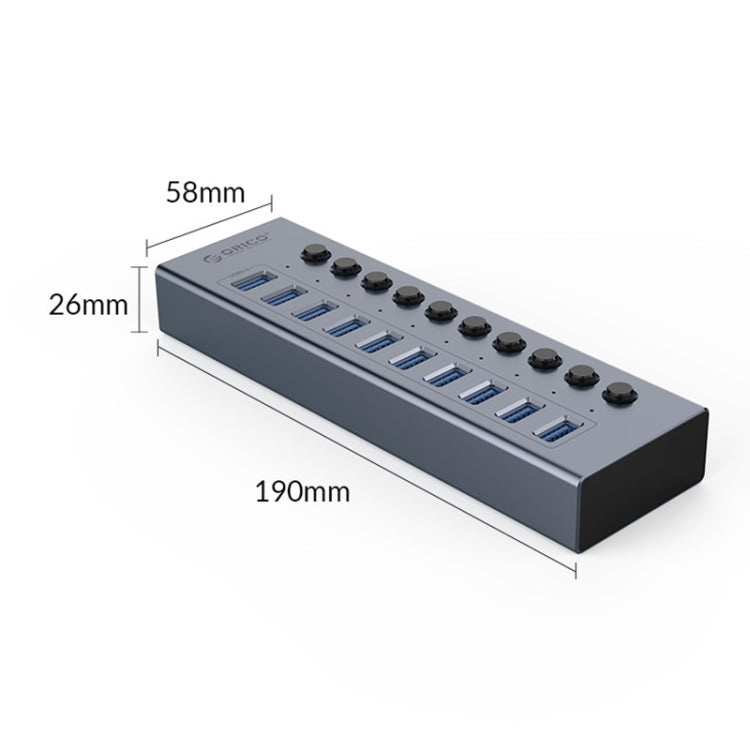 ORICO BT2U3-10AB-GY-BP 10 Ports USB 3.0 HUB with Individual Switches(UK Plug) - USB 3.0 HUB by ORICO | Online Shopping UK | buy2fix