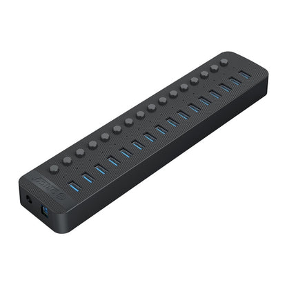 ORICO CT2U3-16AB Plastic Stripes 16 Ports USB 3.0 HUB with Individual Switches, Plug:EU Plug(Black) - USB 3.0 HUB by ORICO | Online Shopping UK | buy2fix