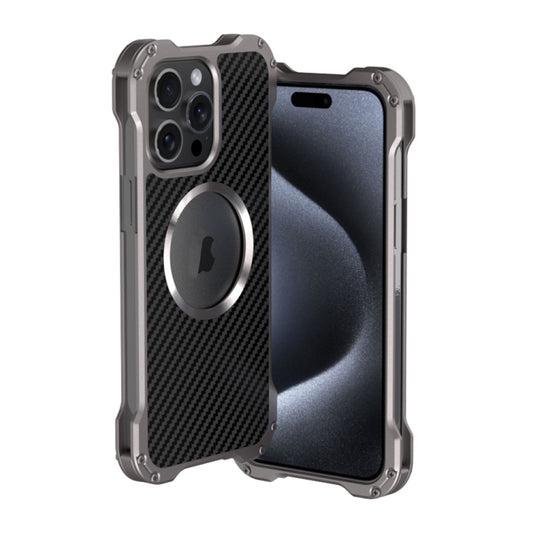 For iPhone 15 Pro Max R-JUST RJ51 Hollow Metal Phone Protective Case(Space Grey) - iPhone 15 Pro Max Cases by R-JUST | Online Shopping UK | buy2fix