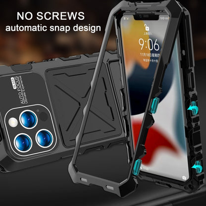 For iPhone 15 Pro Max R-JUST Metal + Silicone + Tempered Glass Life Waterproof Phone Case with Holder(Black) - iPhone 15 Pro Max Cases by R-JUST | Online Shopping UK | buy2fix