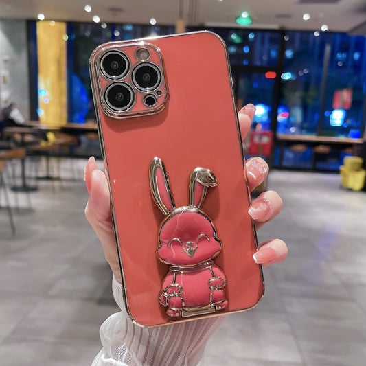 For iPhone 15 Pro Max Plating Rabbit Holder Phone Case(Red) - iPhone 15 Pro Max Cases by buy2fix | Online Shopping UK | buy2fix