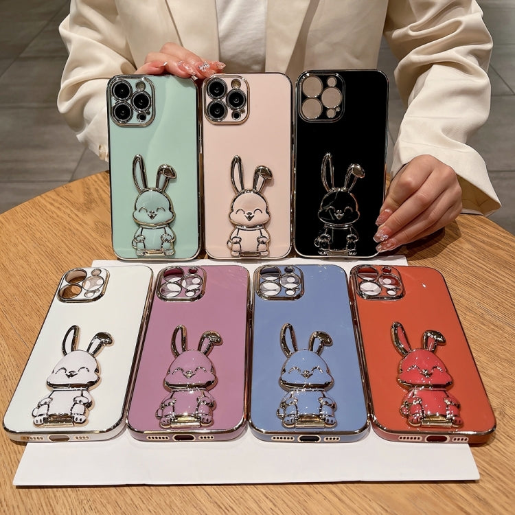 For iPhone 15 Pro Max Plating Rabbit Holder Phone Case(Blue) - iPhone 15 Pro Max Cases by buy2fix | Online Shopping UK | buy2fix