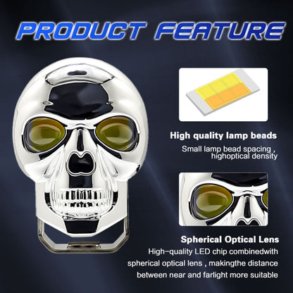 26W 3000LM Car Motorcycle IP68 Waterproof Skull Style Spotlight(Silver) - Headlights by buy2fix | Online Shopping UK | buy2fix