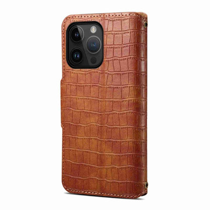 For iPhone 15 Pro Max Denior Crocodile Texture Oil Edge Leather Phone Case(Brown) - iPhone 15 Pro Max Cases by Denior | Online Shopping UK | buy2fix