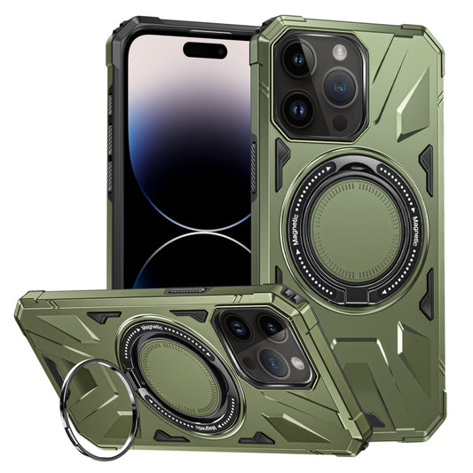 For iPhone 14 Pro MagSafe Magnetic Shockproof Phone Case with Ring Holder(Dark Green) - iPhone 14 Pro Cases by buy2fix | Online Shopping UK | buy2fix