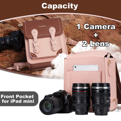 Cwatcun D81 Retro Camera Crossbody Bag Vintage PU Leather Waterproof Camera Handbag(Brown Pink) - Backpack by Cwatcun | Online Shopping UK | buy2fix