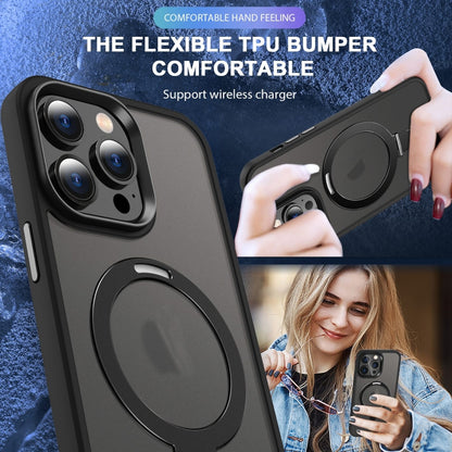 For iPhone 14 MagSafe Holder Skin-feel PC Hybrid TPU Phone Case(Black) - iPhone 14 Cases by buy2fix | Online Shopping UK | buy2fix