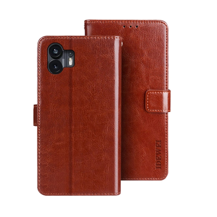 For Nothing Phone 2 idewei Crazy Horse Texture Leather Phone Case with Holder(Brown) - More Brand by idewei | Online Shopping UK | buy2fix