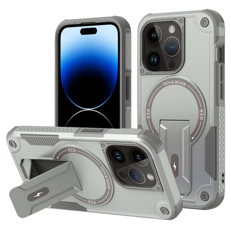 For iPhone 14 Pro Max MagSafe Holder Armor PC Hybrid TPU Phone Case(Grey) - iPhone 14 Pro Max Cases by buy2fix | Online Shopping UK | buy2fix