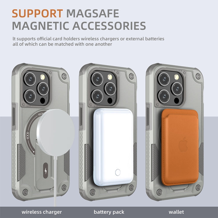 For iPhone 14 Pro Max MagSafe Holder Armor PC Hybrid TPU Phone Case(Grey) - iPhone 14 Pro Max Cases by buy2fix | Online Shopping UK | buy2fix