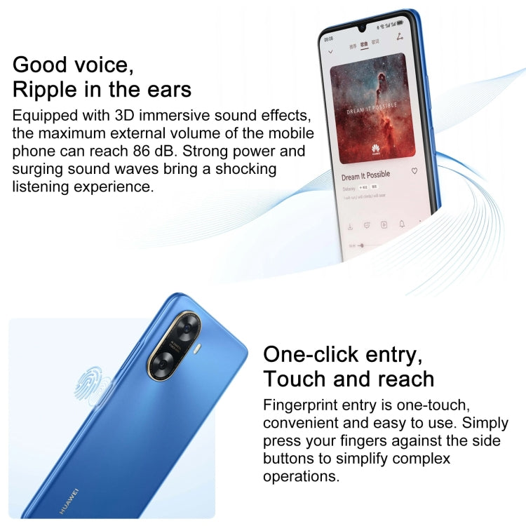 HUAWEI Enjoy 70z, 8GB+256GB, Side Fingerprint Identification, 6.75 inch HarmonyOS 4.0 Octa Core 2.4GHz, Network: 4G, Not Support Google Play(Blue) - Huawei Mate & P by Huawei | Online Shopping UK | buy2fix