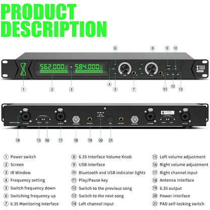 XTUGA RW2090 Professional Stage Wireless 2 Channel In Ear Monitoring System 2 in 1(US Plug) - Microphone by XTUGA | Online Shopping UK | buy2fix