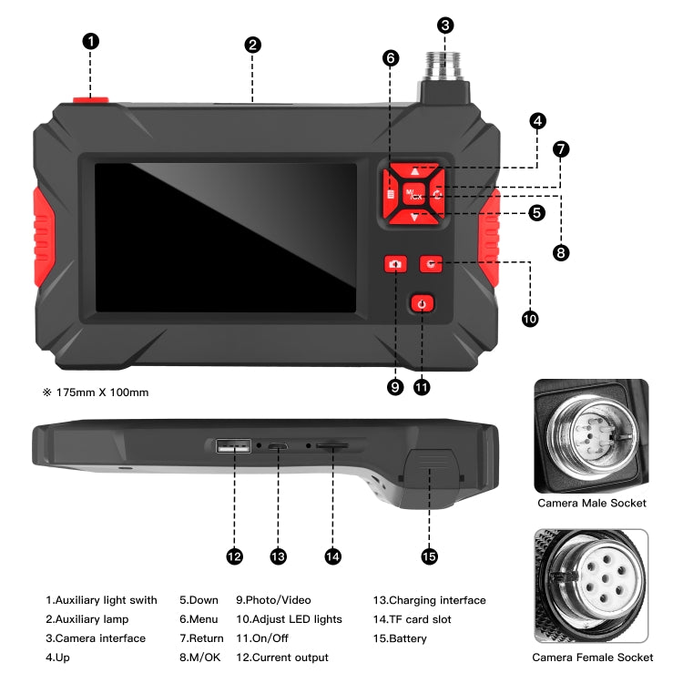 P30 8mm 1080P IP68 Waterproof 4.3 inch Screen Dual Camera Digital Endoscope, Length:1m Snake Tube(Black) - Consumer Electronics by buy2fix | Online Shopping UK | buy2fix