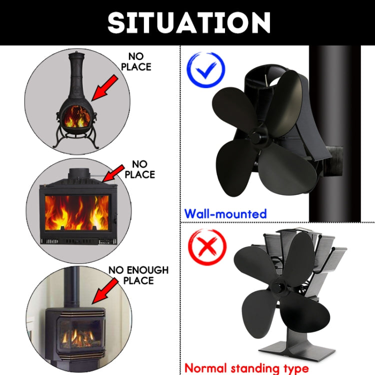 YL-105 4-Blade Aluminum Heat Powered Fireplace Stove Fan(Black) - Consumer Electronics by buy2fix | Online Shopping UK | buy2fix