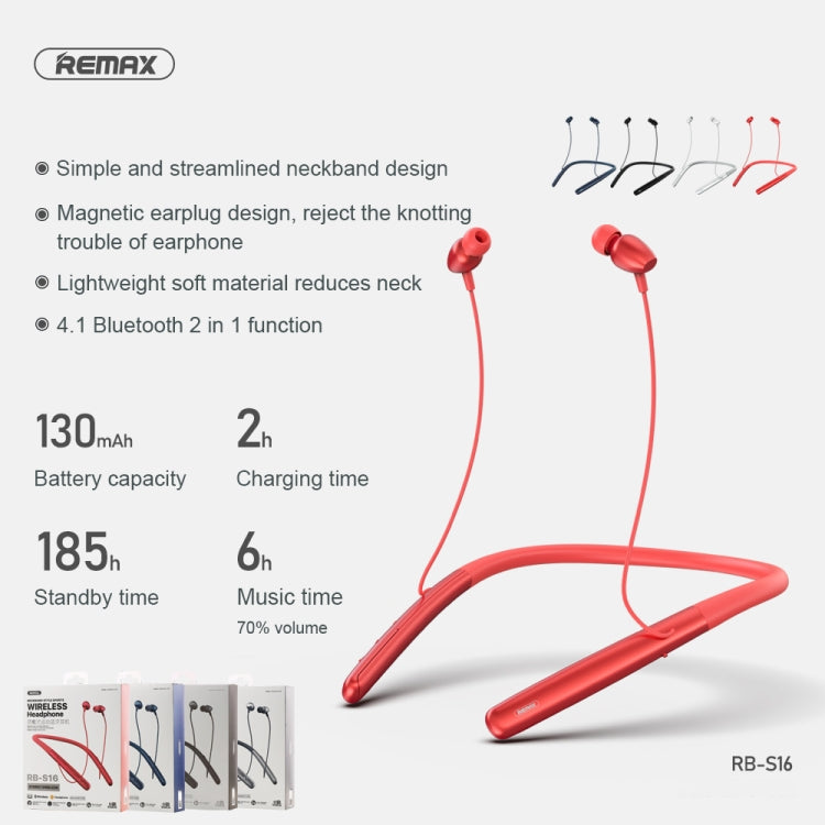 REMAX RB-S16 Wireless Neck-mounted Sports V4.2 Bluetooth Earphone (Grey) - Neck-mounted Earphone by REMAX | Online Shopping UK | buy2fix