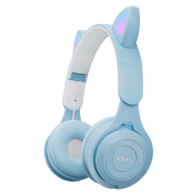 M6 Luminous Cat Ears Two-color Foldable Bluetooth Headset with 3.5mm Jack & TF Card Slot(Blue) - Headset & Headphone by buy2fix | Online Shopping UK | buy2fix