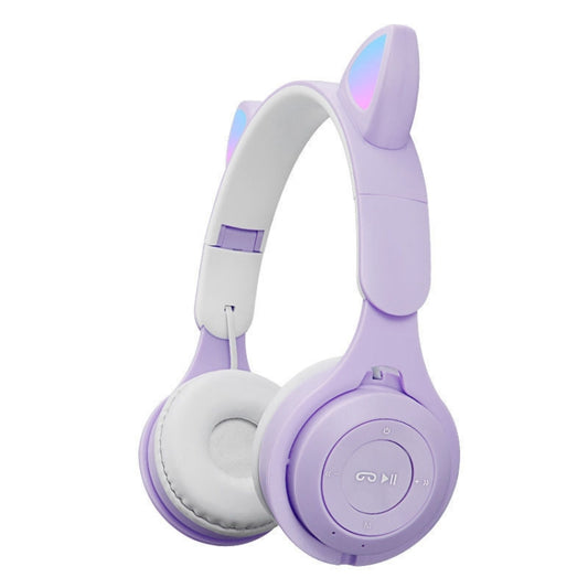 M6 Luminous Cat Ears Two-color Foldable Bluetooth Headset with 3.5mm Jack & TF Card Slot(Purple) - Headset & Headphone by buy2fix | Online Shopping UK | buy2fix