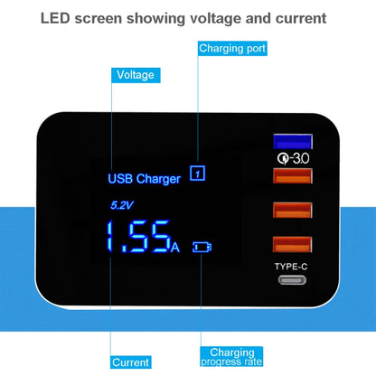 CDA33Q 40W QC 3.0 USB + 3 USB Ports + USB-C / Type-C Ports Multi-function Charger with LED Display, EU Plug - Multifunction Charger by buy2fix | Online Shopping UK | buy2fix