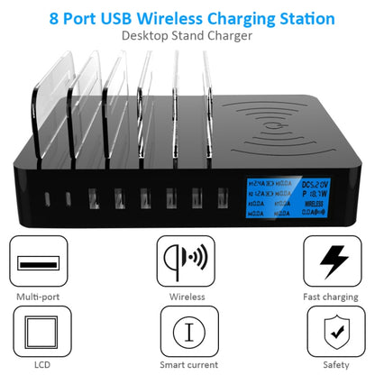 50W 6 USB Ports + 2 USB-C / Type-C Ports + Wireless Charging Multi-function Charger with LED Display & Detachable Bezel, AU Plug - Multifunction Charger by buy2fix | Online Shopping UK | buy2fix