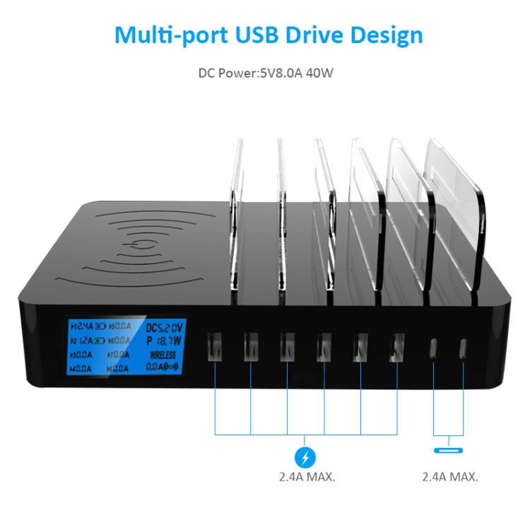 50W 6 USB Ports + 2 USB-C / Type-C Ports + Wireless Charging Multi-function Charger with LED Display & Detachable Bezel, AU Plug - Multifunction Charger by buy2fix | Online Shopping UK | buy2fix