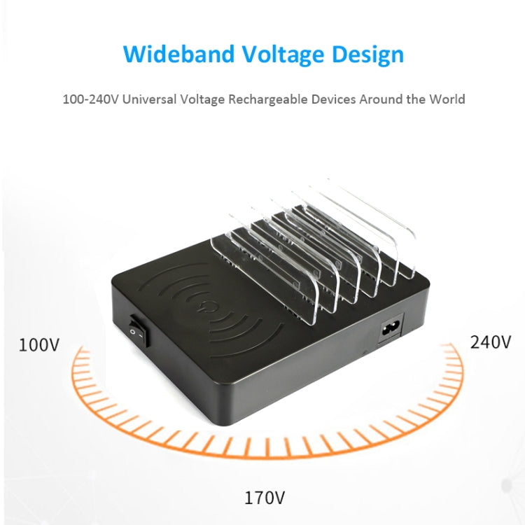 50W 6 USB Ports + 2 USB-C / Type-C Ports + Wireless Charging Multi-function Charger with LED Display & Detachable Bezel, AU Plug - Multifunction Charger by buy2fix | Online Shopping UK | buy2fix