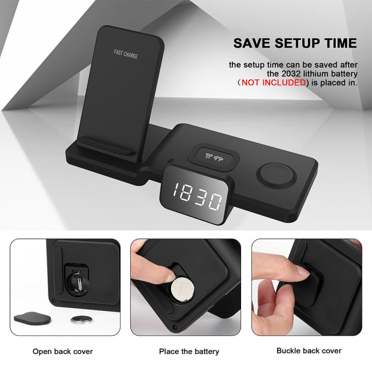 C100 5 In 1 Clock Wireless Charger Charging Holder Stand Station For iPhone / Apple Watch / AirPods - Apple Accessories by buy2fix | Online Shopping UK | buy2fix