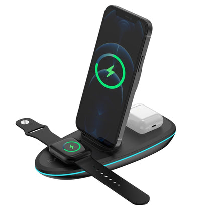 V9 3 in 1 Retractable Folding Multi-function Magnetic Wireless Charging Base for Phones & Apple Watch Series & AirPods(Black) - Multifunction Charger by buy2fix | Online Shopping UK | buy2fix