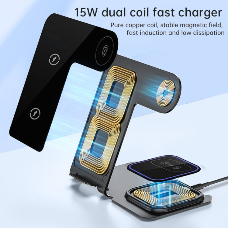 W43 15W 3 in 1 Aluminum Alloy Wireless Charging Stand (Blue) - Wireless Charger by buy2fix | Online Shopping UK | buy2fix