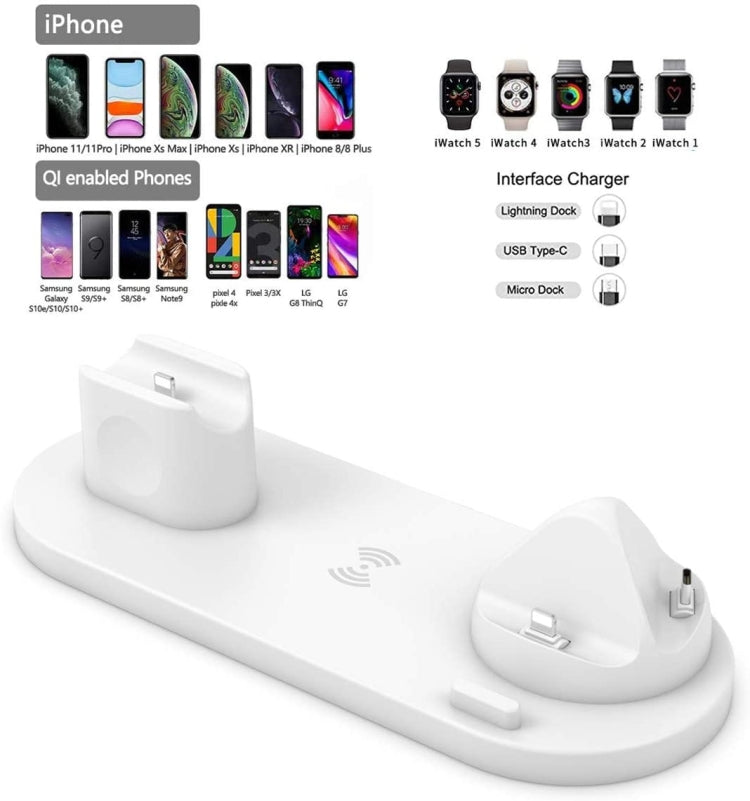 HQ-UD15-upgraded 6 in 1 Wireless Charger For iPhone, Apple Watch, AirPods and Other Android Phones(White) - Apple Accessories by buy2fix | Online Shopping UK | buy2fix