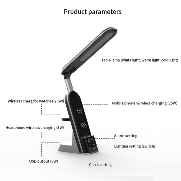 H33 7 in 1 15W Multi-function Desk Lamp Wireless Charger for Mobile Phones / Apple Watches / AirPods - Multifunction Charger by buy2fix | Online Shopping UK | buy2fix