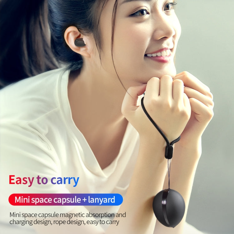 A10 TWS Space Capsule Shape Wireless Bluetooth Earphone with Magnetic Charging Box & Lanyard, Support HD Call & Automatic Pairing Bluetooth(White + Black) - TWS Earphone by buy2fix | Online Shopping UK | buy2fix