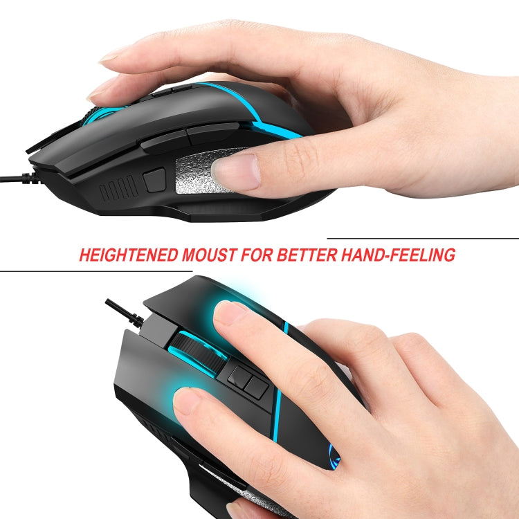 HXSJ A876 Wired Mouse Colorful Synchronous Light Emission 6400dpi Adjustable Light Gaming Mouse, Length: 150cm - Wired Mice by HXSJ | Online Shopping UK | buy2fix
