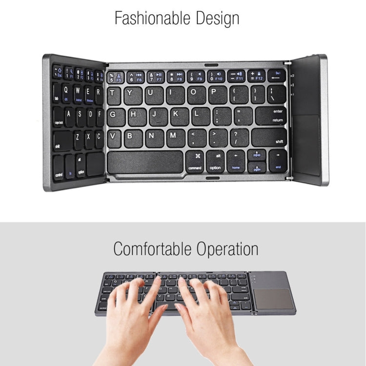 B033 Rechargeable 3-Folding 64 Keys Bluetooth Wireless Keyboard with Touchpad(Silver) - Wireless Keyboard by buy2fix | Online Shopping UK | buy2fix