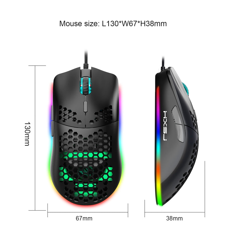HXSJ J900 6 Keys RGB Lighting Programmable Gaming Wired Mouse (Black) - Wired Mice by HXSJ | Online Shopping UK | buy2fix