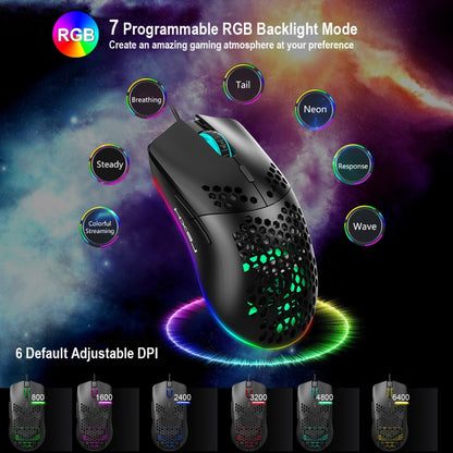 HXSJ J900 6 Keys RGB Lighting Programmable Gaming Wired Mouse (Black) - Wired Mice by HXSJ | Online Shopping UK | buy2fix