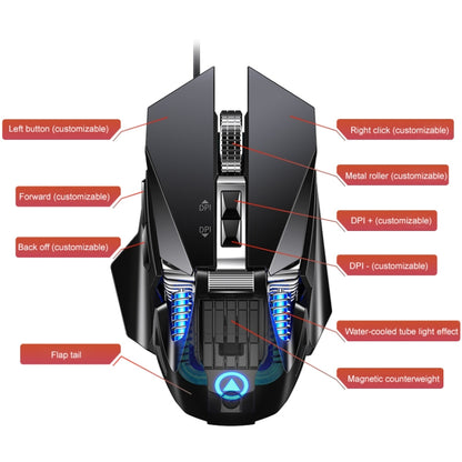 YINDIAO G10 7200DPI 7-modes Adjustable 7-keys RGB Light Wired Metal Mechanical Hard Core Macro Mouse, Style: Audio Version(Black) - Wired Mice by YINDIAO | Online Shopping UK | buy2fix