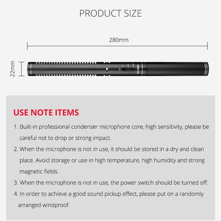 YELANGU YLG9933A MIC07 Professional Interview Condenser Video Shotgun Microphone with 6.5mm Audio Adapter & 3.5mm RXL Audio Cable(Black) - Consumer Electronics by YELANGU | Online Shopping UK | buy2fix