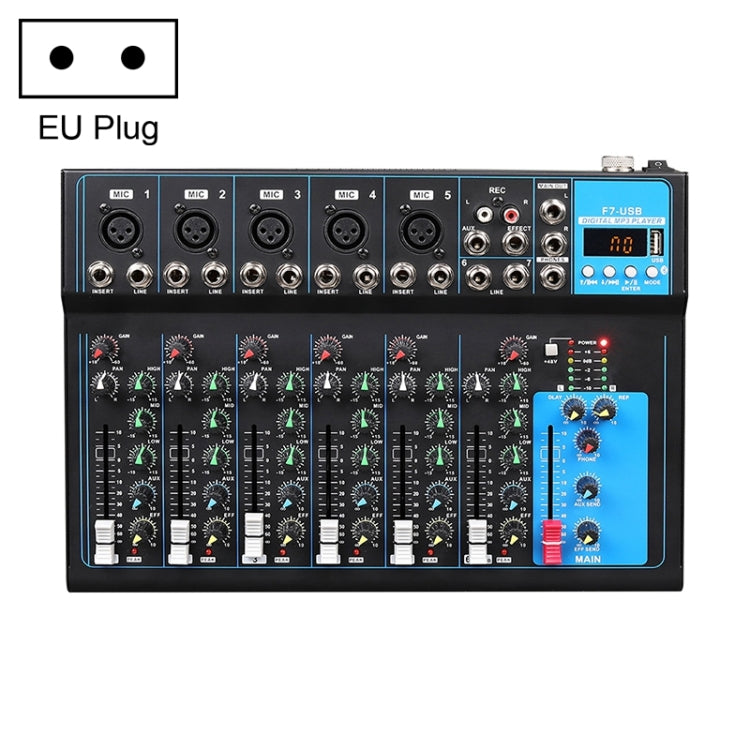 F7 Home 7-channel Bluetooth USB Reverb Mixer, EU Plug(Black) - Consumer Electronics by buy2fix | Online Shopping UK | buy2fix